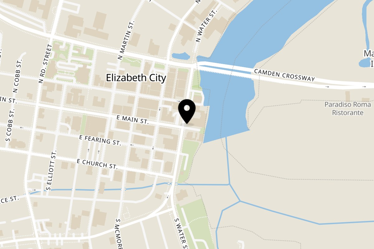 Map showing the location of The Corner Mexican Restaurant on 700 E Main St Unit 104 in Elizabeth City
